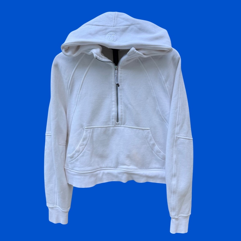 Lululemon Scuba Oversized Half-Zip Hoodie White Fleece Cropped Sweatshirt XS/S
